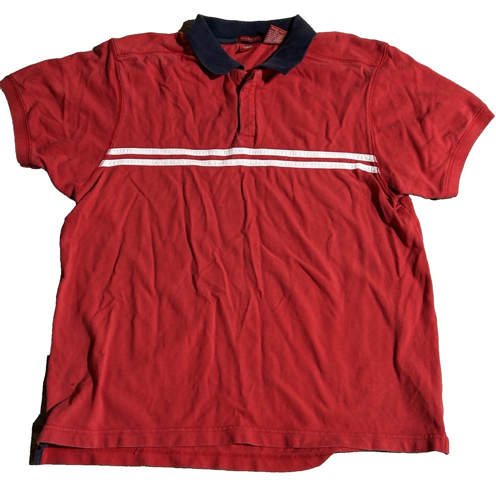 Vintage Mossimo Red Polo Shirt‎ with Striped Chest Band – Athletic Men's L Y2K